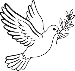 Obraz premium Peace Dove Carrying Olive Branch Line Art Vector Illustration Outline Clipart