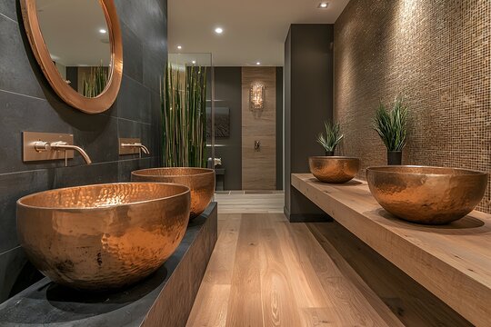 Spa bathroom design with natural textures and elegant marble picture