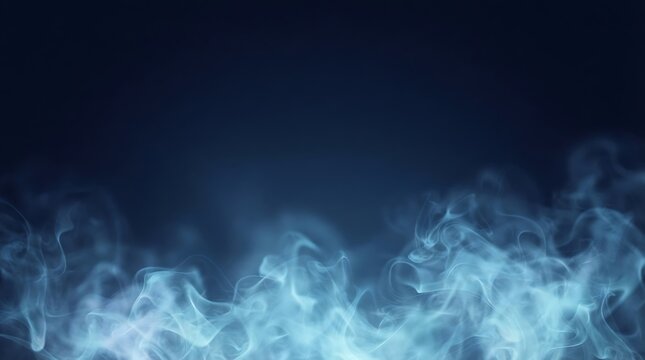Abstract wisps of blue smoke rising against a dark navy background creating a mysterious and atmospheric visual effect