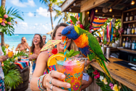 Tropical Parrot Party at the Beach Bar