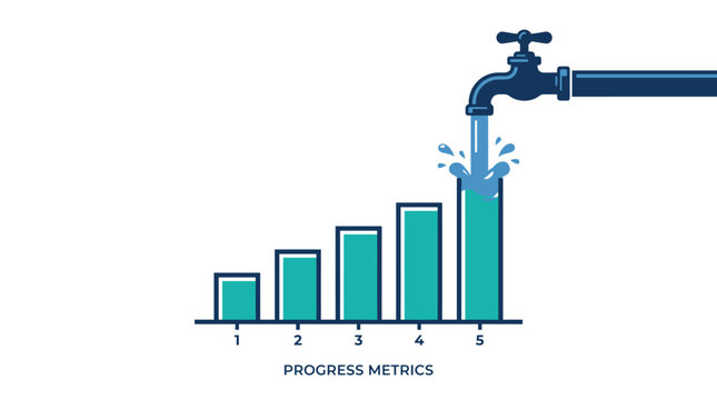 Creative Flowing Water Tap Progress Bar Metrics Infographic Chart Template for Business Performance Analysis
