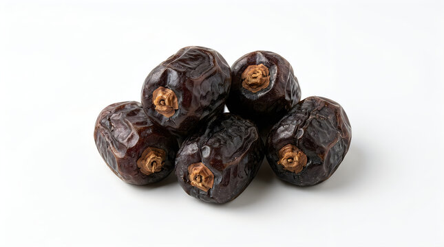 Fresh sweet dark brown dates fruit piled together on a table
