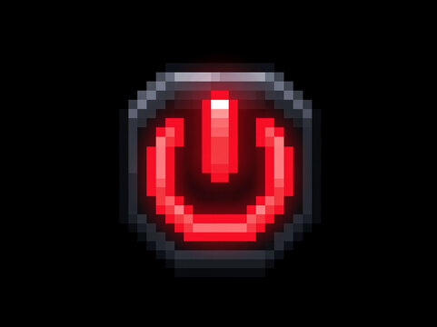 A glowing red power button icon on a dark background. The button features the universal power symbol and appears to be illuminated from within, indicating an active or ready state AI generative