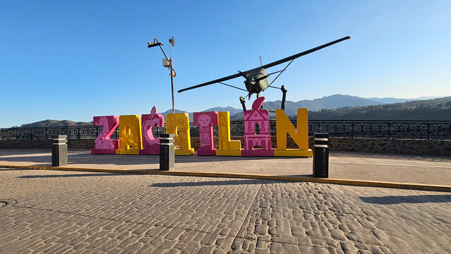 Zacatlan, Puebla, Mexico - Jan 5, 2026: Colorful Zacatlan Pueblo Magico sign at the entrance and in the downtown of the Mexican tourist destination