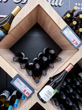 Calpe, Spain - May 27, 2026.Bottle of Finca la Cruz Reserva Ribera del Duero red wine on a supermarket shelf in Spain