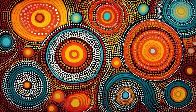 Aboriginal Vibrant Dotwork Abstract Background With Circles