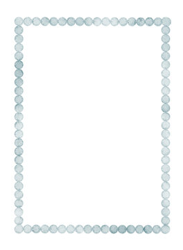Simple pastel frame in blue pastel colors. Watercolor illustration of rectangular Template for wedding invitations or feminine greeting cards. Luxury border for baby shower stationary.