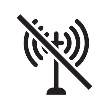 Minimalist vector icon of a signal tower with prohibition line showing no connection