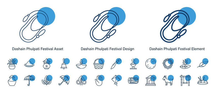 Set of Dashain and Phulpati Festival Linear Icons