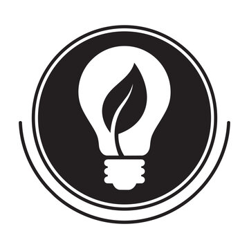 Eco energy light bulb icon with leaf inside circular badge vector illustration