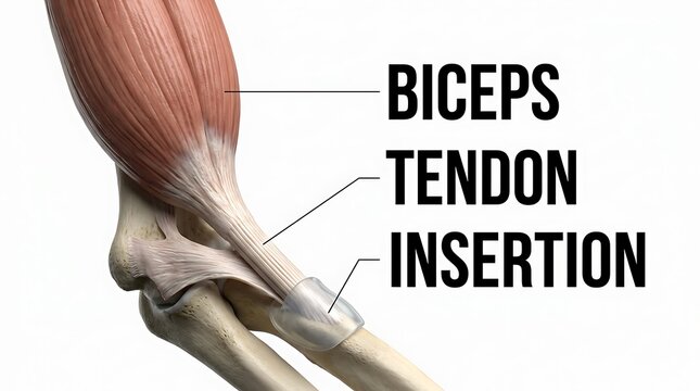 Biceps tendon insertion anatomy diagram medical illustration with insertion, muscular