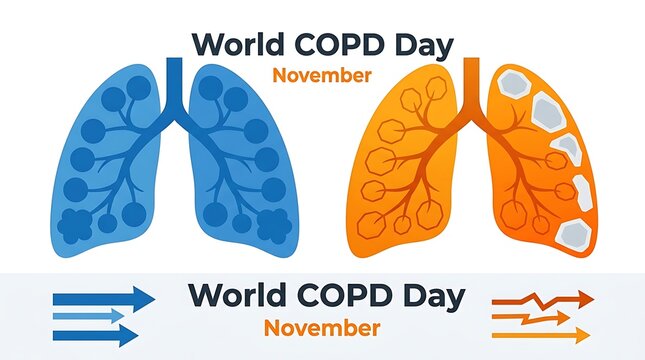 Comparison of healthy and diseased lungs for world copd day illustration