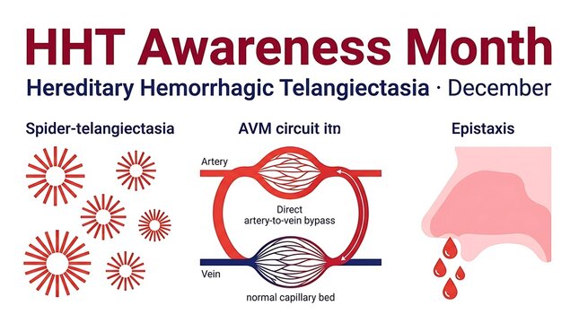 Hht awareness month educational graphic displaying telangiectasia and avm circuit