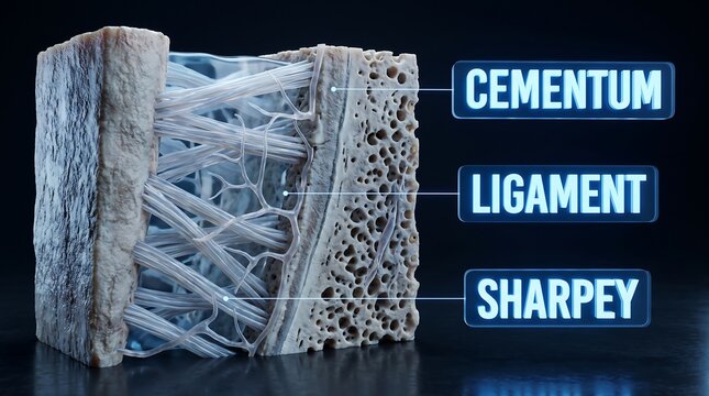Anatomical 3D model of cementum and periodontal ligament fibers with cementum