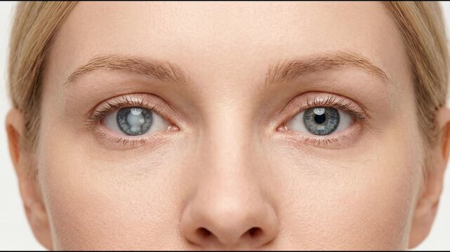 Cataracts Disease Progression Shown with a Woman Blinking Highlighting the Impact on Vision and the Need for Eye Care Awareness