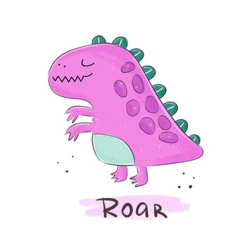 Cartoon dinosaur. Colorful illustration, flat style. design for cards, print, poster	
