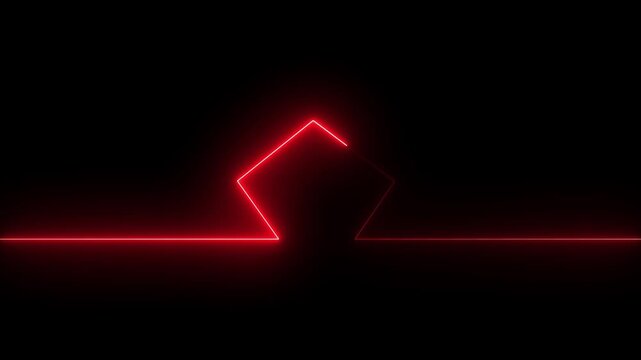 Red Neon Pentagon Shape with Horizontal Line on Black Background abstract bright
