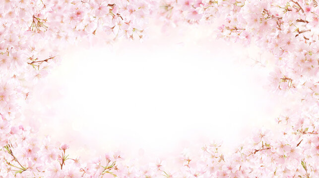 満開の桜が周囲を彩る入学や卒業の春のフレーム背景
