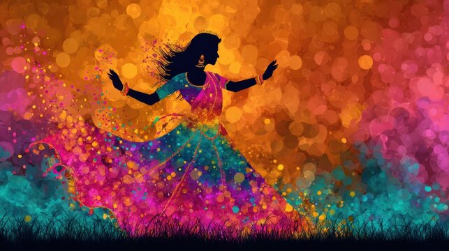 Decorative Navratri artwork with vibrant ornamental details celebrating the traditional Hindu festival. Event invitations, festival branding, educational materials.