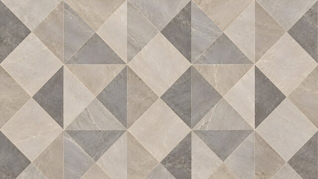 Modern Geometric Ceramic Wall Tile Pattern Featuring Interlocking Triangles and Squares in Neutral Earth Tones for Interior Design