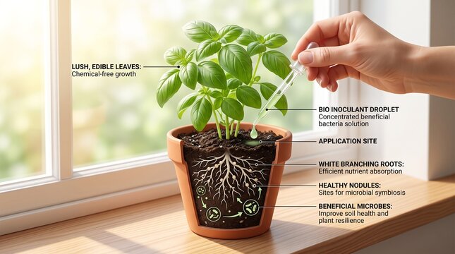 Basil Bio Inoculant Root Nodule Gardening Science Cutaway Infographic