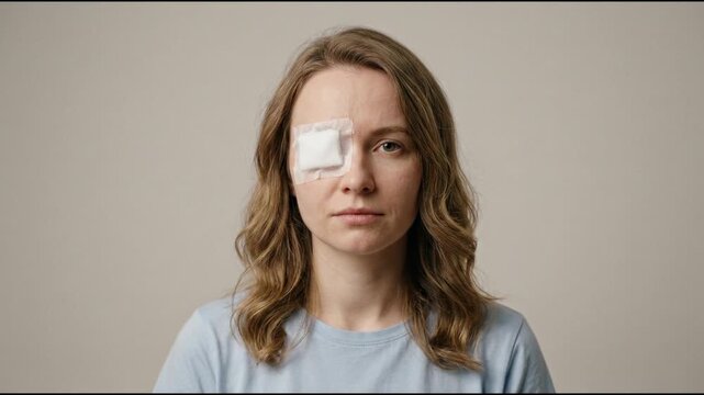 Woman with an Eye Patch on Her Eye with Her Eyes Movement Showing the Struggle of Vision Impairment and Recovery