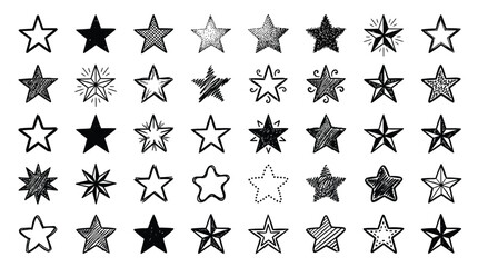 Fototapeta premium Hand Drawn Doodle Star Icon Bundle with Variety of Sketched Minimalist Five Point Stars Line Art Collection