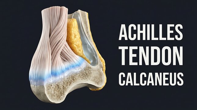 Medical illustration of the achilles tendon and calcaneus bone with achilles
