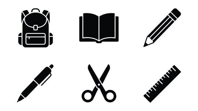 Flat icons of school supplies set