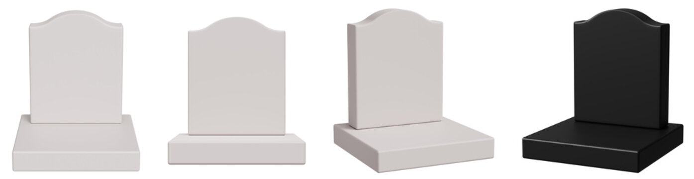 3D illustration of a classic blank ogee-top gravestone made of gray granite or sandstone. Memorial, cemetery, remembrance, funeral and remembrance day concept isolated on transparent background