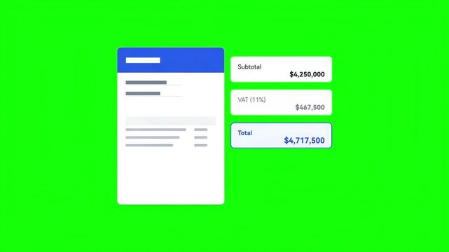 Online Invoice Calculation and Tax Total Animation on Green Screen