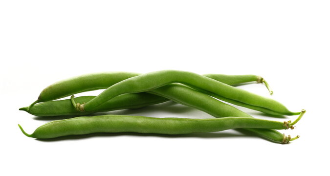 Green string beans isolated on white background, side view