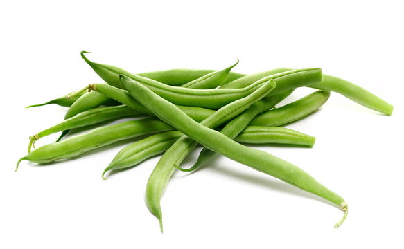 Green string beans isolated on white background, side view
