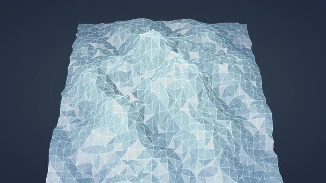 Rotating Low Poly Crystalline Terrain Mesh With Glowing Wireframe Edges Abstract Background Seamless Loop in bright ice tones