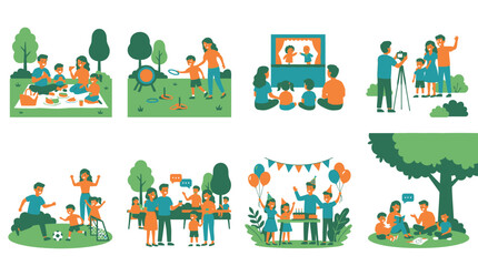 Fototapeta premium Family leisure and outdoor community event vector illustrations.