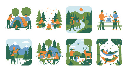Fototapeta premium Camping lifestyle scenes with tents and outdoor activities