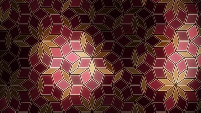 Penrose Aperiodic Rhombus Tiling Geometric Mosaic Background Seamless Loop in deep crimson tones