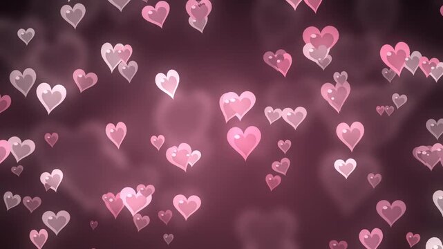 Floating Pink and Red Hearts Rising with Soft Glow and Heart Bokeh Valentine Background Seamless Loop in deep blush tones