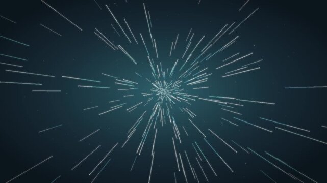 Warp speed hyperspace starfield flight seamless loop in bright teal tones