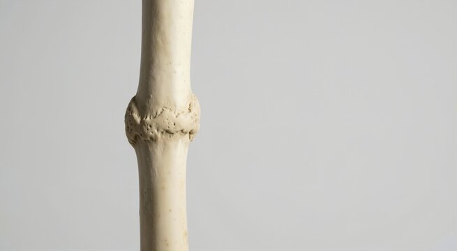 Close-up of healed bone fracture showing prominent callus formation. Osteology specimen on plain white background. Medical anatomy and bone healing concept