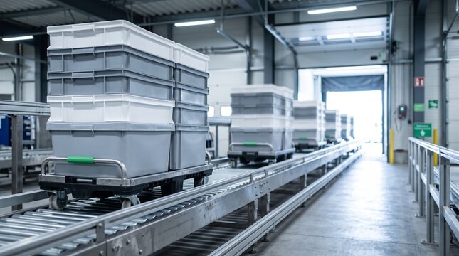 Returnable containers staged for circular cold chain distribution