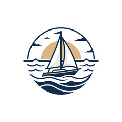 Fototapeta premium Detailed sailboat logo with ocean waves