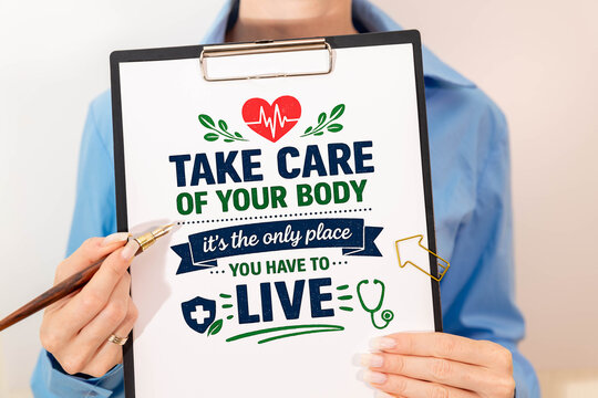Take Care of Your Body Message on Clipboard Held by Healthcare Professional &ndash; Preventive Healthcare Concept.