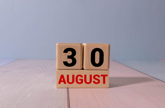 August 30 Date on Wooden Block Calendar Minimal Time Management and Planning Concept