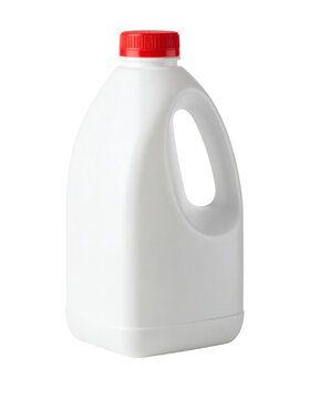 A clean white plastic jug with a bright red screw-on cap showcasing its ergonomic handle and smooth contours