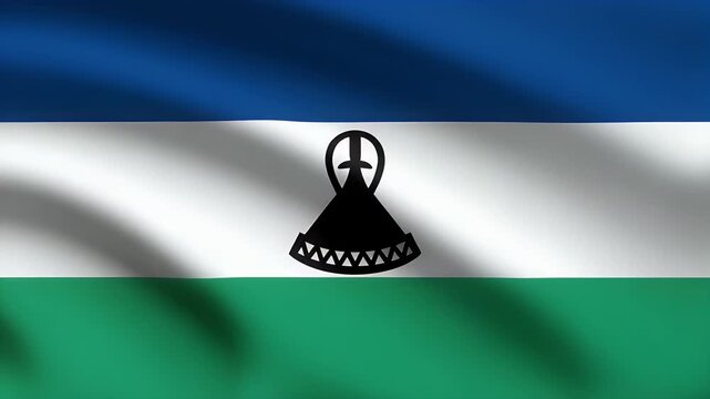 Waving Flag of Lesotho gracefully flows in the breeze, ideal for patriotic events and national pride celebrations