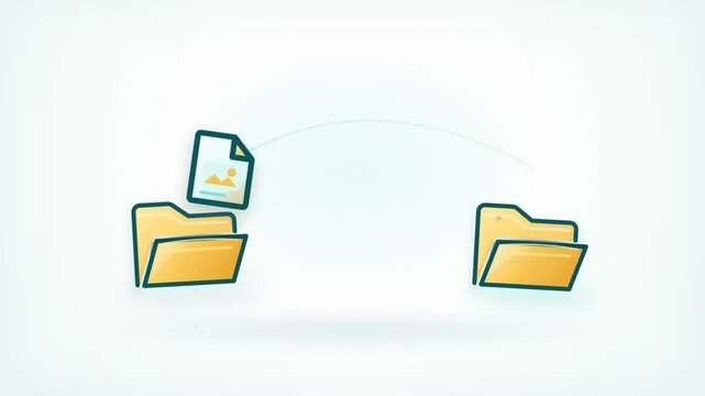 File Transfer Animation Exchanges Documents Between Two Folders and Confirms Completion