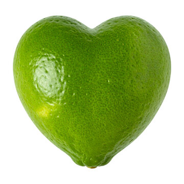 Heart shaped lime citrus fruit isolated as a fresh organic ingredient for healthy diet cooking recipes and summer beverage preparation concept shown&nbsp;