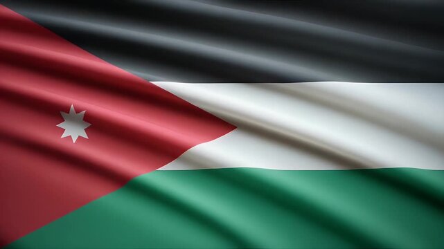 Dynamic Jordanian flag waving majestically in the breeze, symbolizing national pride and cultural heritage