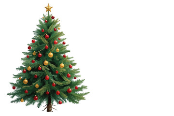 Fototapeta premium Tall Christmas tree covered with red and gold baubles